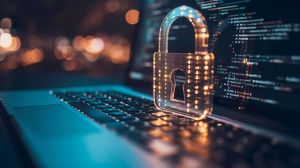 Laptop and lock cyber concept