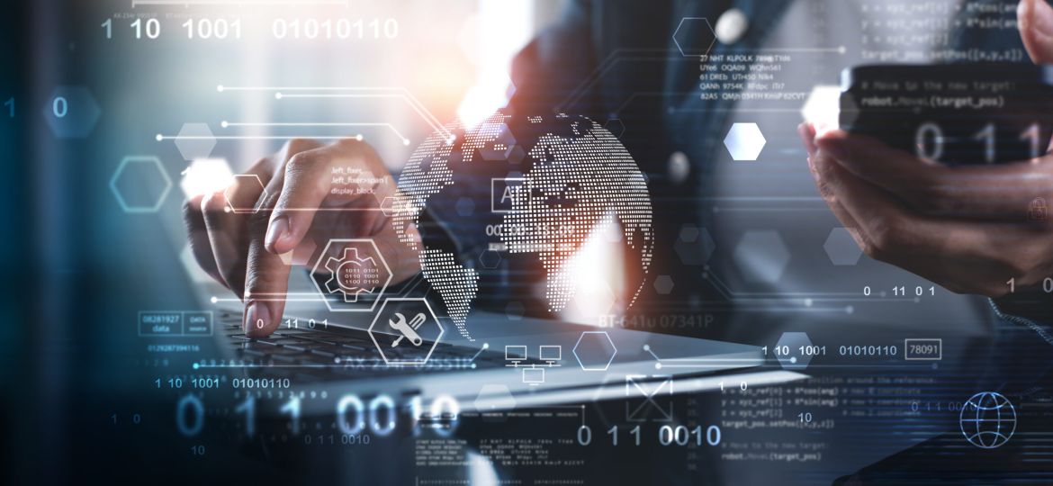 Technical support customer service concept, software engineer using laptop computer with customer support and global network, internet technology, it support, digital system service
