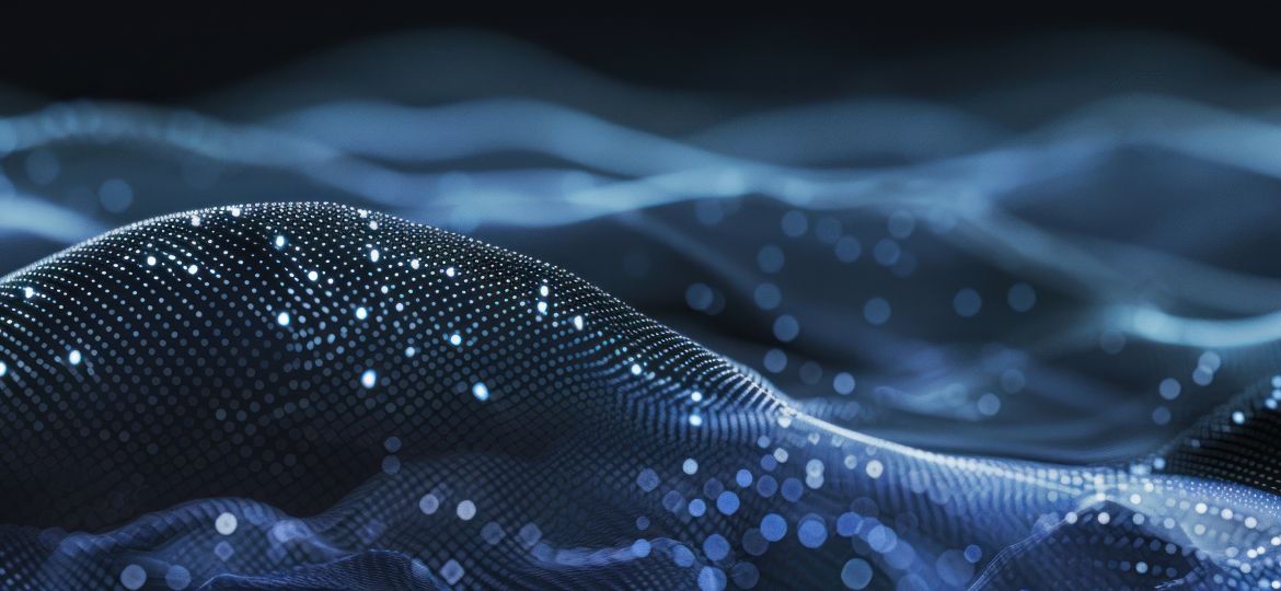 An image showing a vibrant blue abstract background with blurred lights, creating a mesmerizing visual effect, Abstract background with a multitude of tiny, scattered dots, AI Generated