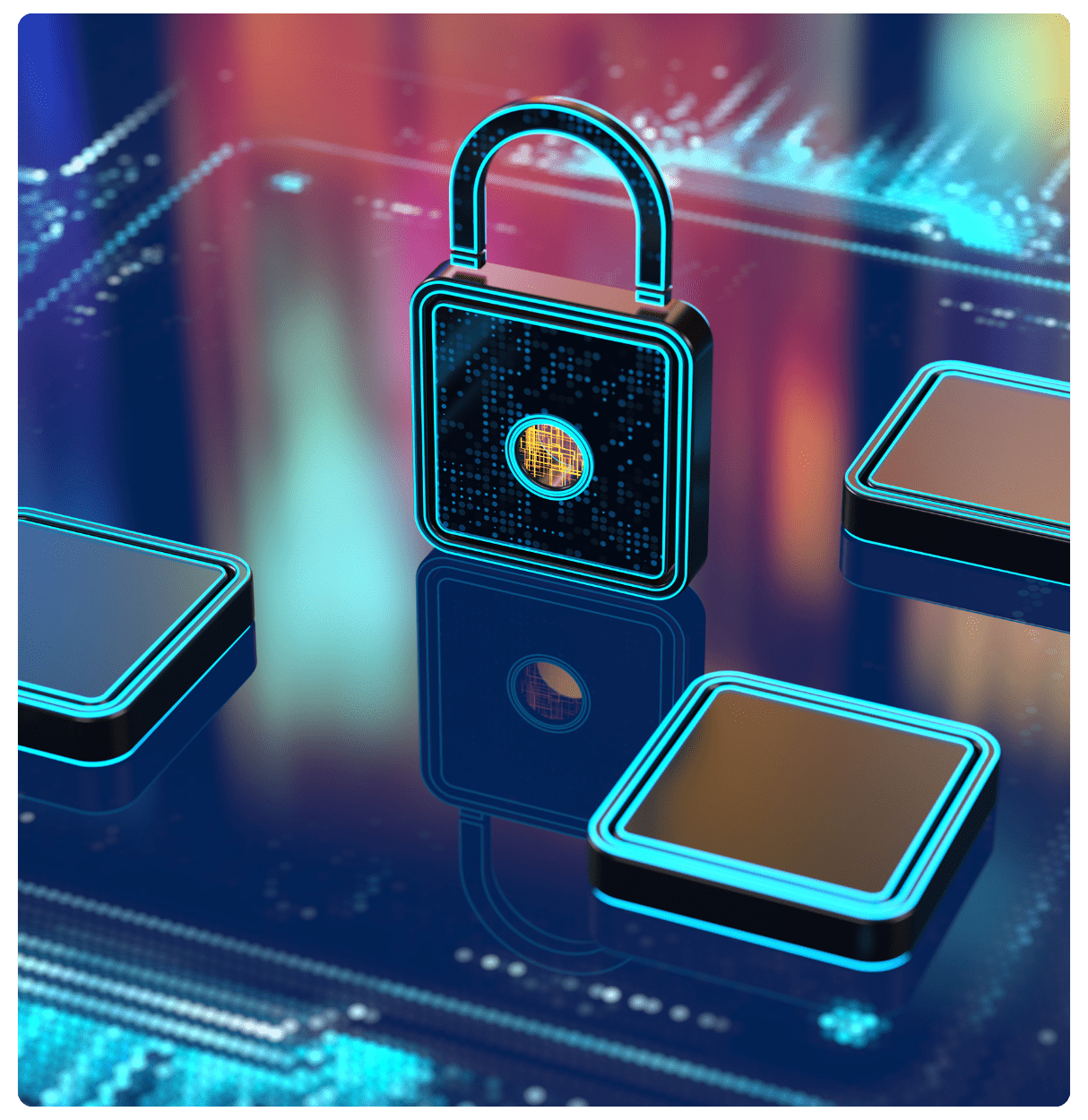 Cybersecurity lock tech background