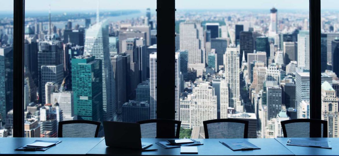 Office building overlooking a big city
