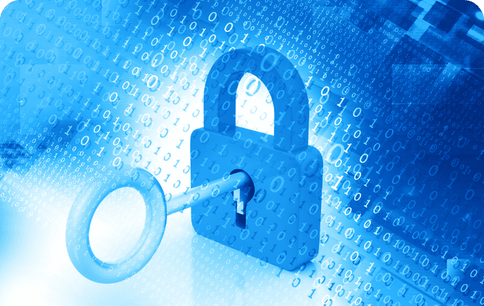 Cybersecurity lock with keyhole and key